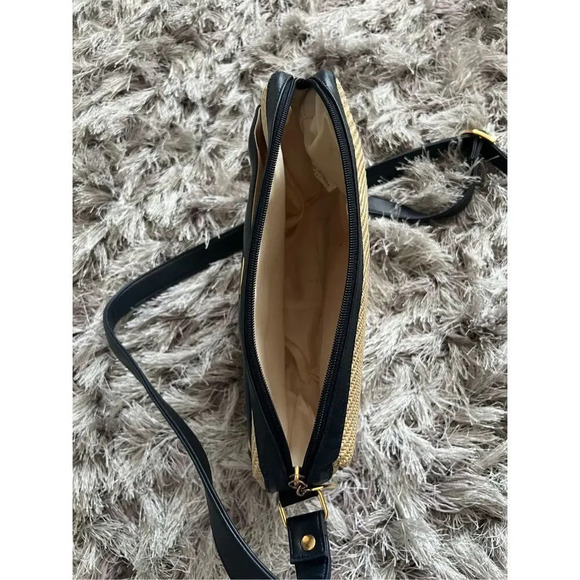 Eitenne Aiger Straw Crossbody Bag With Navy Blue Leather Straps Gold Hardware - Picture 6 of 6